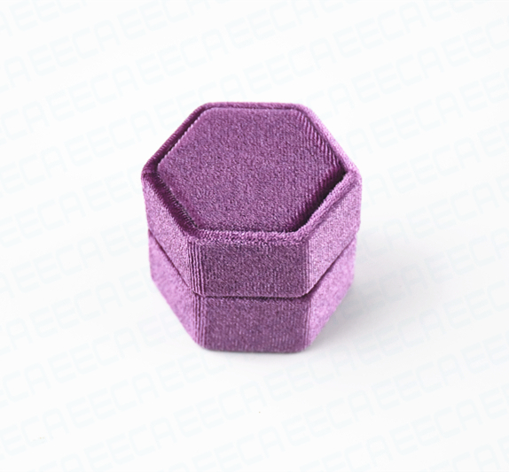 Custom Logo Radiant Orchid Hexagon Velvet Ring Boxes/ Hexagonal Suede Ring Box