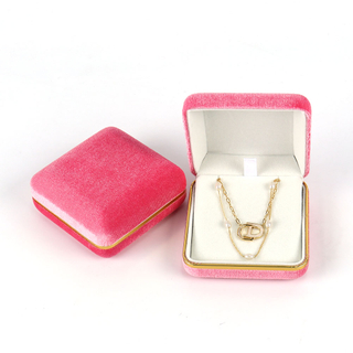 Hot Sale Pink Velvet Ring Packaging Set of Jewelry Display Box Flocked Ring Necklace Gift Packaging Box for Women Custom Logo