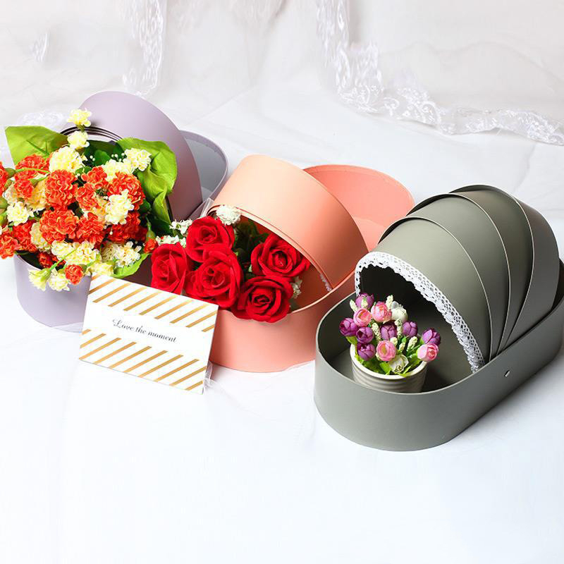 Creative Personalized Paper Cardboard Cradle Shape Rose Flower Bouquet Gift Packaging Box with Handle Wholesale