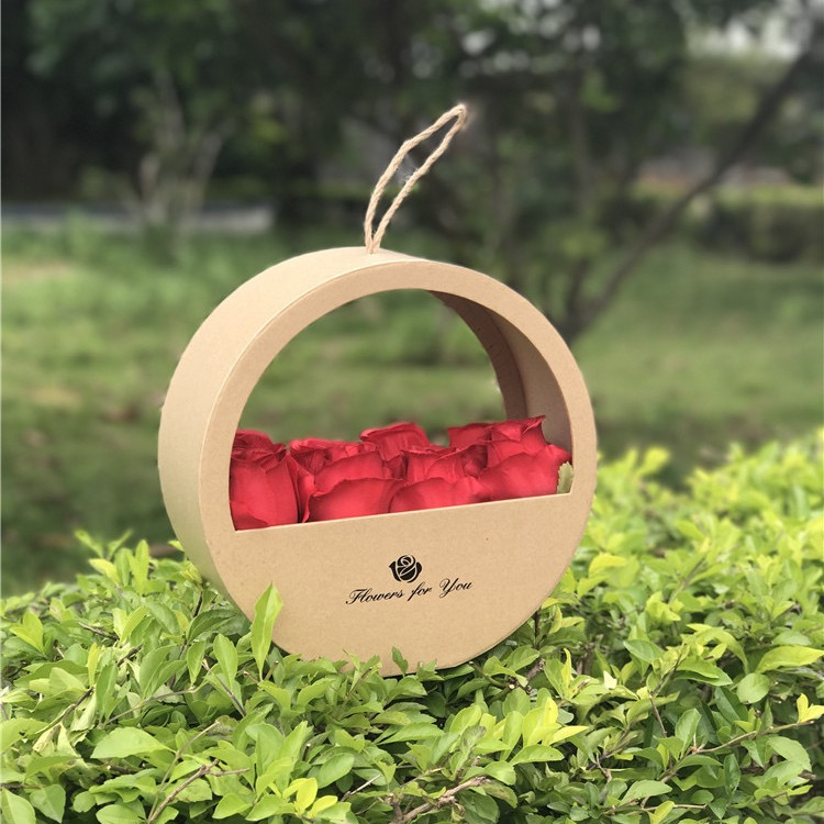 New Arrival Simple Creative Portable Round Soap Flower Storage Packaging Box with Transparent Window And Handle