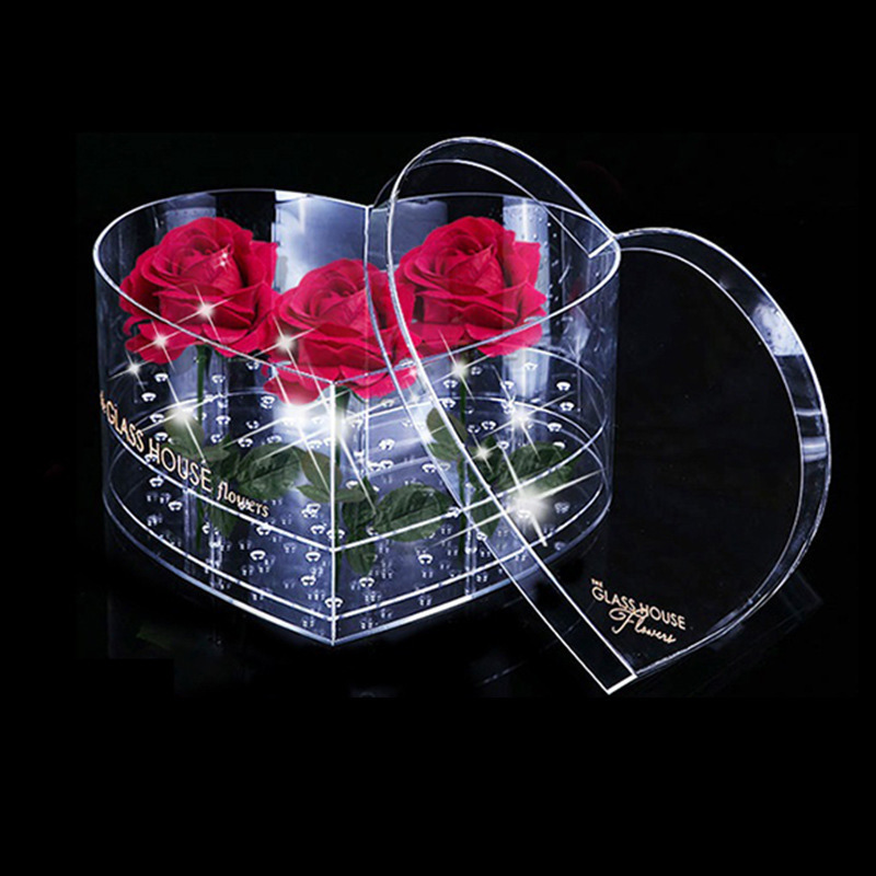 Wholesale Simple Style Transparent Acrylic Heart Shaped Valentine's Day Preserved Rose Flower Display Packaging Box
