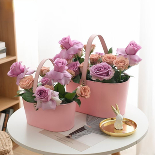 High Grade PU Leather Portable Fresh Flower Basket Waterproof Fruit Flower Packing Box Flower Carrier Bag