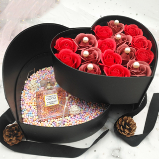 New Arrival Creative Double Layer Love Heart Shaped Paper Valentine's Day Birthday Christmas Rose Flower Gift Packaging Box