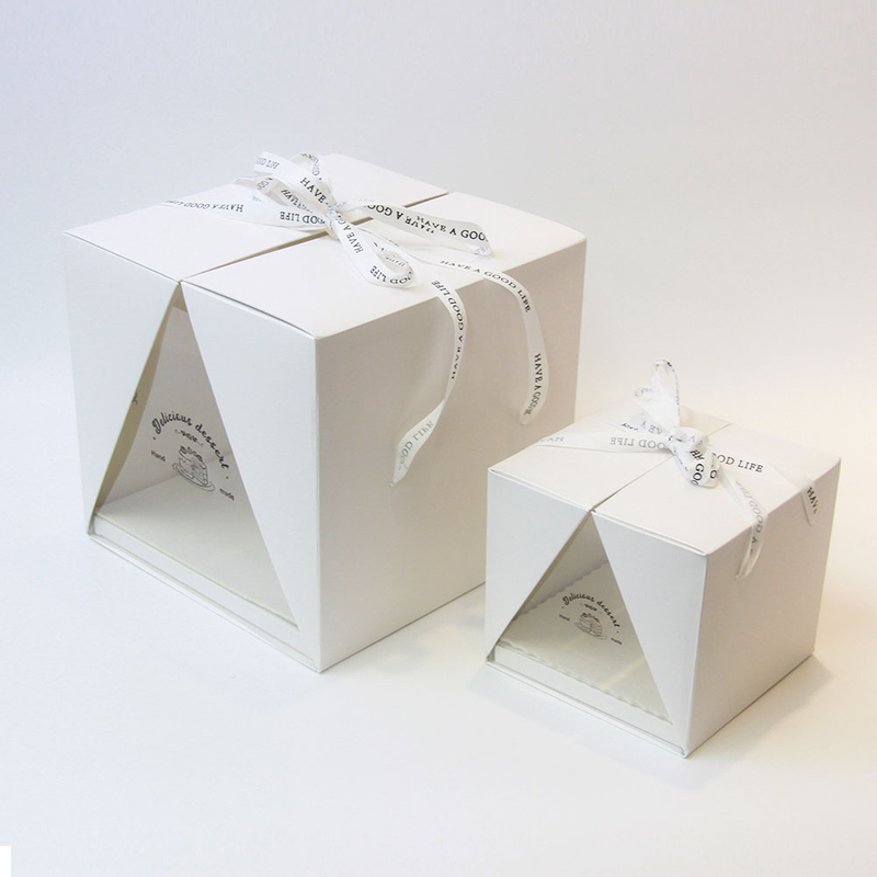 Wholesale Square Clear Window Paper Birthday Cake Safe Delivery Box Transparent Cake Packaging Box 10 X 10 X 5 with Lid