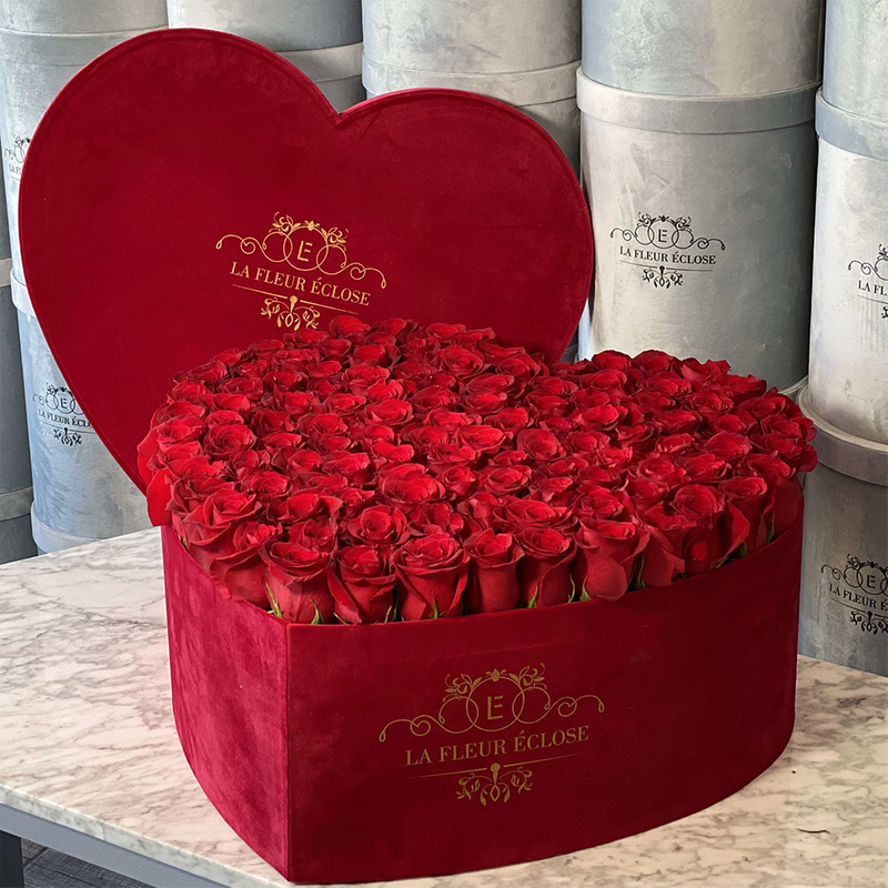Luxury Red Velvet Heart Shape Gift Flower Box for Valentine Day Wedding Party Flower Box Gift Packaging Box for Bouquet