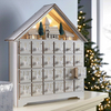 24 Day White Wooden House Christmas Countdown Advent Calendar Packaging Box with Lighted Reindeer Sled