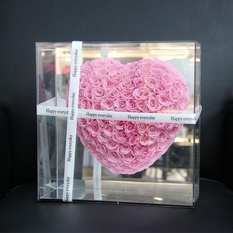 Luxury Square Transparent Acrylic Floral Rose Flower Gift Packaging Box with Heart in Mirror Pvc Gift Box Packaging Wholesale