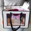 Custom Square Paper Flower Bouquet Gift Packaging Carrier Bag Box Gift Handbag With Window 