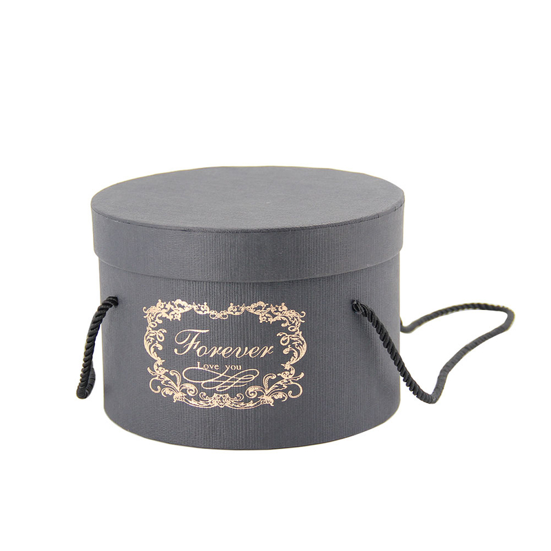 New Arrival Creative Large Recycled Round Black Kraft Paper Hat Clothes Gift Packaging Box with Handle Wholesale