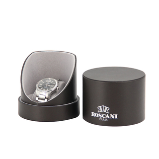 Luxury Handmade Custom Logo Unique Round PU Leather Single Watch Gift Packaging Box for Men's Birthday Wholesale