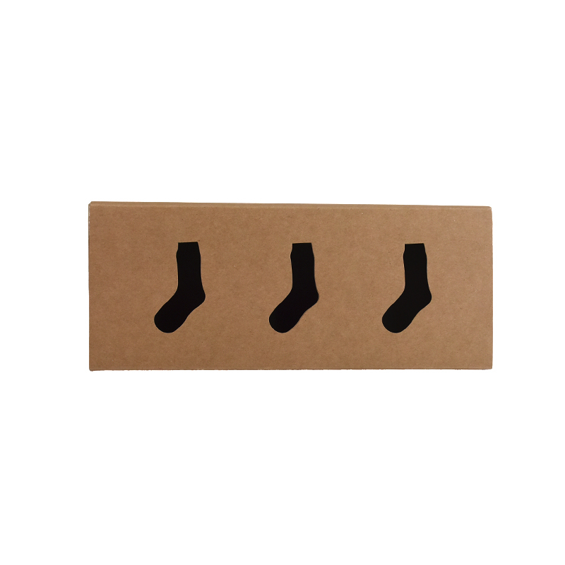 Custom Logo Brown Recycled Kraft Paper Foldable Drawer Style Socks Set Gift Packaging Box with Sock Hole Cut for Men