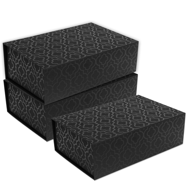 Luxury Gift Box with Magnetic Paper Boxes Black Linen Decorative Gift Boxes for Presents Wedding Gift And Keepsakes