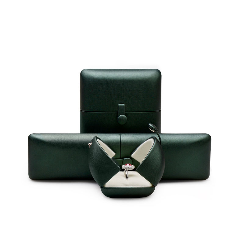 New Arrival Dark Green PU Leather Double Open Jewelry Box Ring Earrings Pendant Necklace Jewelry Packaging Box