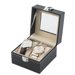 New Luxury Leather 2 Grid Box Collecting Storage Display Couple Lovers Watch Case Organizer Watch Gift Packing Box
