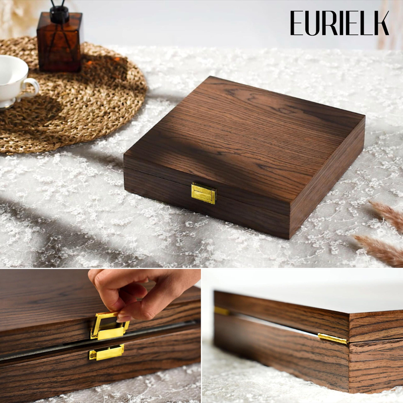 2 Layer Vintage Velvet Solid Walnut Wooden Earrings Rings Necklaces Bracelet Watch Jewelry Organizer Storage Box with Lock 