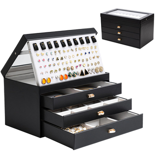 Large 4 Layer Leather Wedding Jewelry Storage Box with Lock Earrings Necklace Bracelet Ring Organizer Case