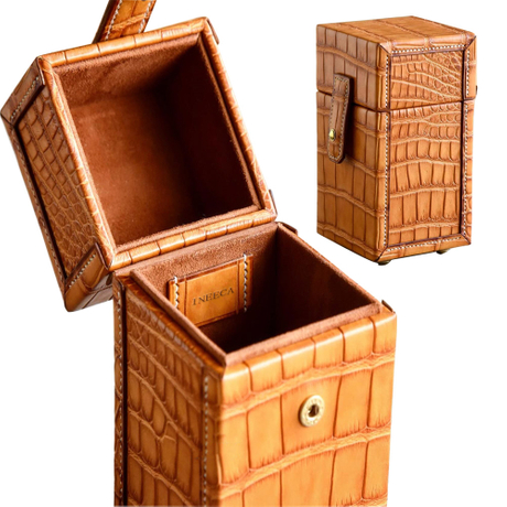Vintage Brown Perfume Box Snap Button Closure Golden Alligator Leather Essential Oil Skin Care Case Empty Skincare Perfume Box 
