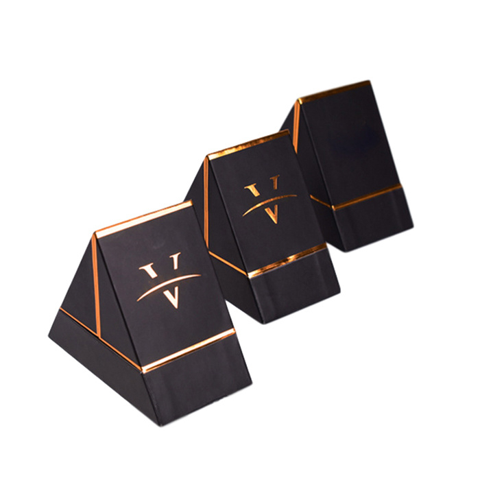 Luxury Custom Special Design Creative Triangle Black Cardboard Cosmetic Candle Perfume Packaging Box With Insert