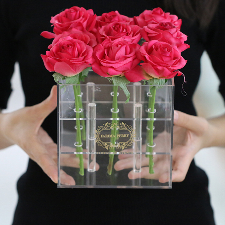 9 Holes Customizable Rectangular Transparent Flower Box Packaging Acrylic Flower Box Rose Protection Flower Box