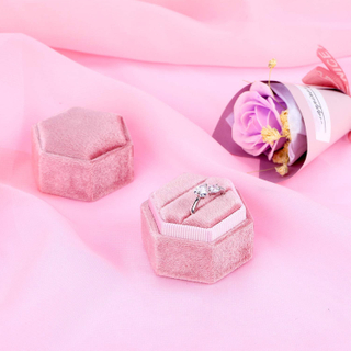 Handmade Octagon Velvet Hexagon Ring Jewelri Boxes Wedding Small Gift Ring Jewelry Box