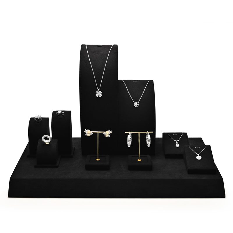 Luxury Wood Leather Jewelry Store Exhibitor Display Set Bust Necklace Earring Pendant Rack Holder Jewelry Display Set Stand