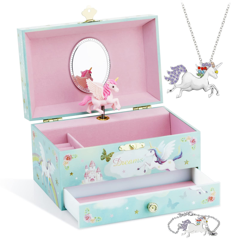 Unicorn Music Box Jewellery Box Packaging for Girls & Boys Gift Ballerina Wooden Musical Jewelry Box Kid Toys Hand Cranked