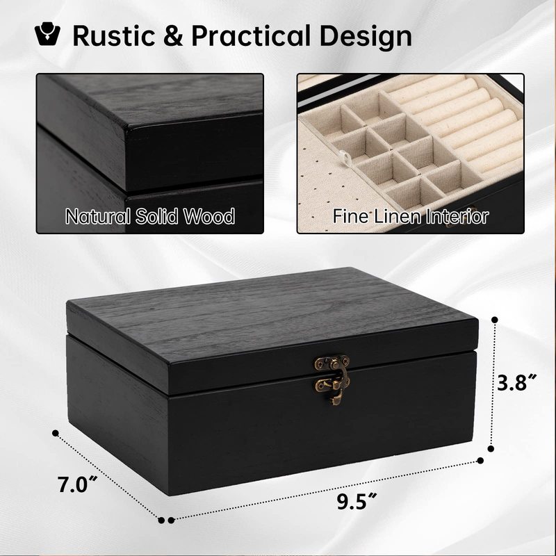 Solid Wood Jewelry Boxes Double Layer Wooden Jewelry Box Organizer Paint Wood Box for Women