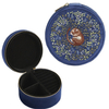 Soft Navy Velvet Round Jewelry Box Dormouse Embroidery Travel Ring Box Embroidery Flowers Zipper Necklace Earring Box
