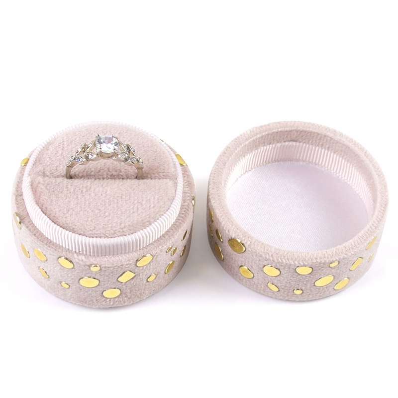 Customized Logo High Quality Velvet Ring Box Round Shape Wedding Ring Gift Packaging Boxes For Ceremony With Foam Insert