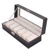 Black PU Leather 6 Slot Watch Display Case Clear Glass Window Wooden Jewelry Watches Organizer Storage Boxes