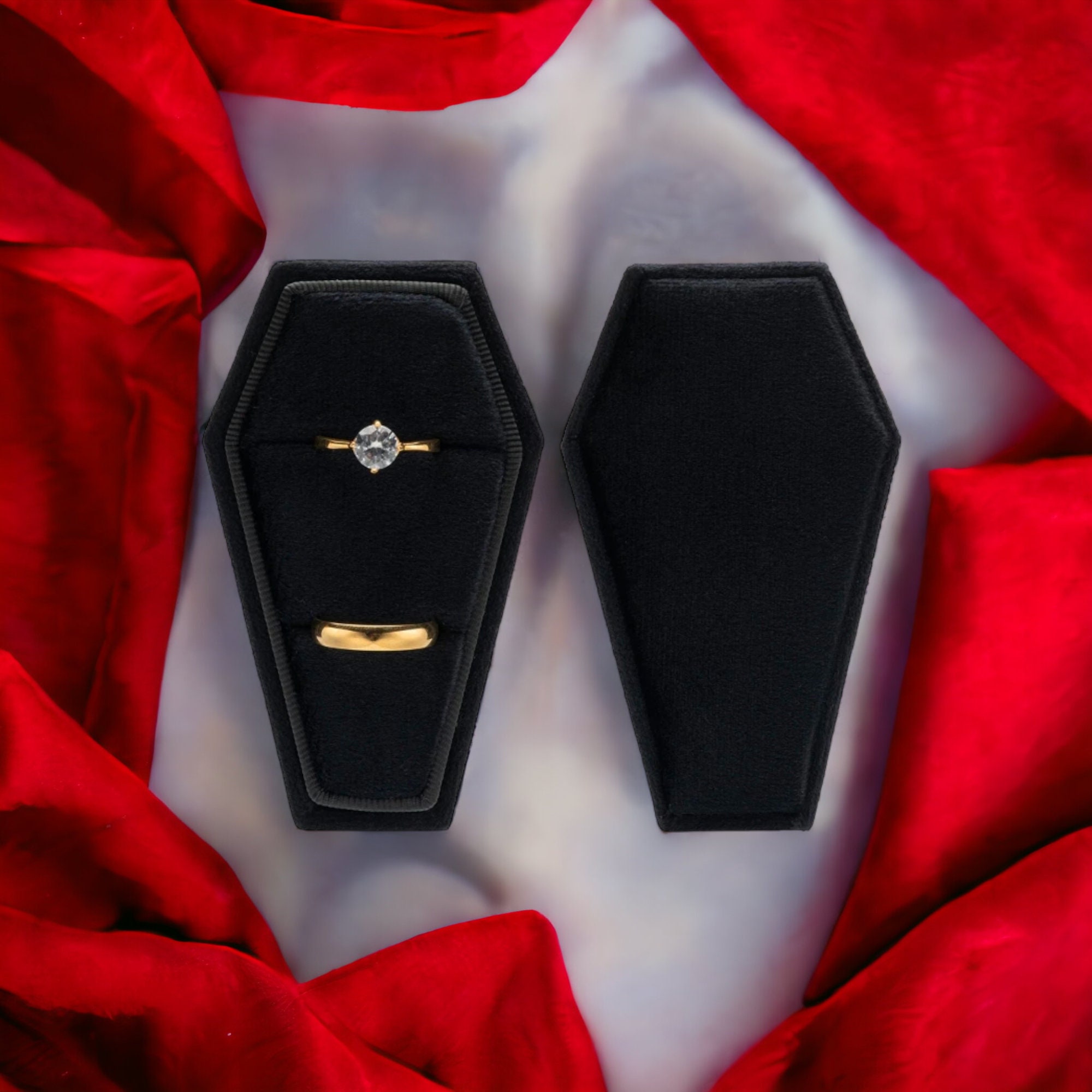 New Arrival Coffin Shaped Velvet Ring Box Custom Logo Black Ring Jewelry Storage Packaging Boxes