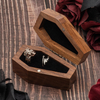 Walnut Wood Coffin Shaped Ring Box Case Holder for Gothic Halloween Wedding Ceremony Gothic Jewelry Organizer Decoration