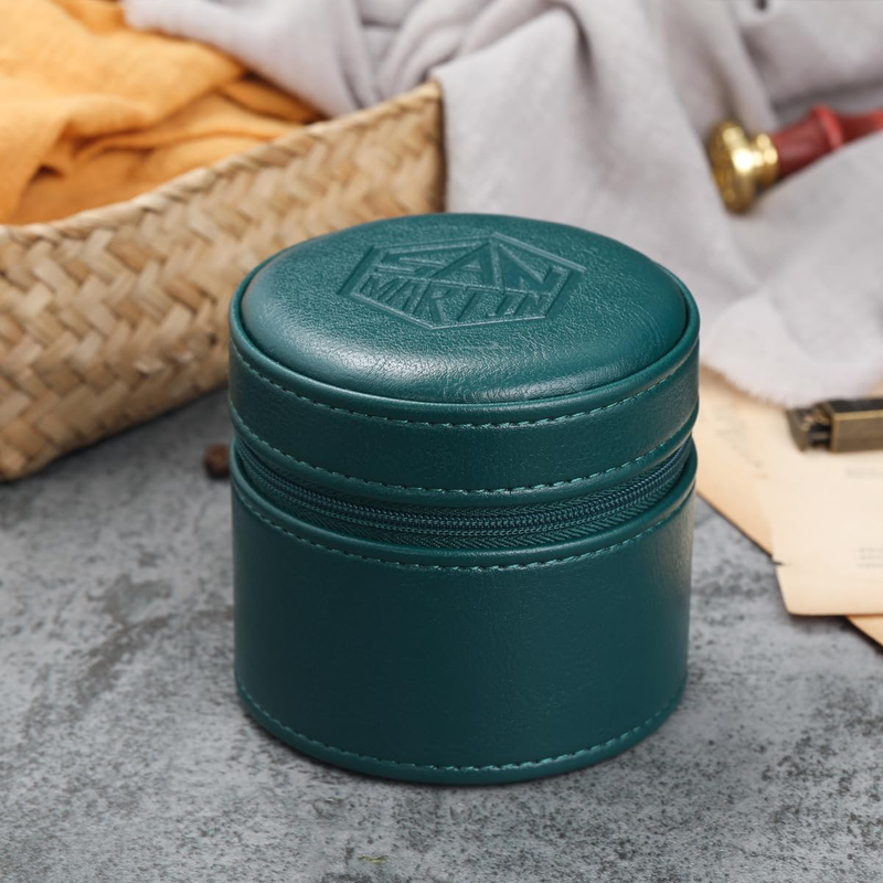 Classic Vintage Portable Storage Round Single Pu Leather Microfiber Watch Packaging Box With Zipper