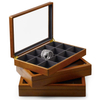 12 Grids Vintage Solid Wood Microfiber Lining Earrings Bracelets Necklace Jewelry Storage Organizer Tray Box with Glass Top Lid