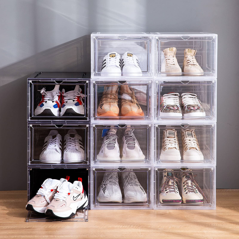 Transparent Acrylic Magnetic Drop Side Open Door Shoe Storage Container Box Foldable Sneaker Organizer Case for Shoe