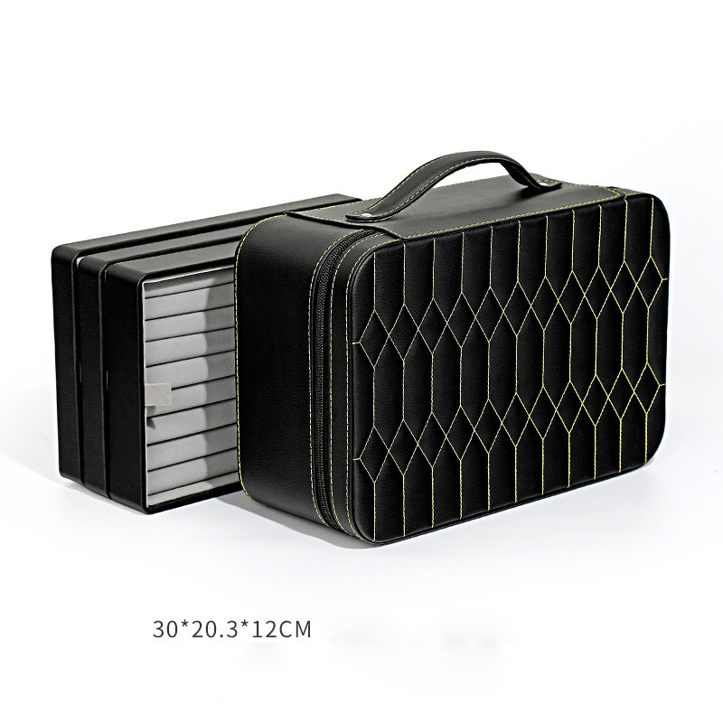 Luxury Pu Leather Three-layer Jewelry Makeup Storage Box Earrings Necklace Ring Jewelry Display Packaging Case