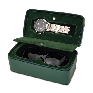 2 Slot Portable Black Brown Green PU Leather Travel Watch Jewelry Box Organizer Case With Zipper