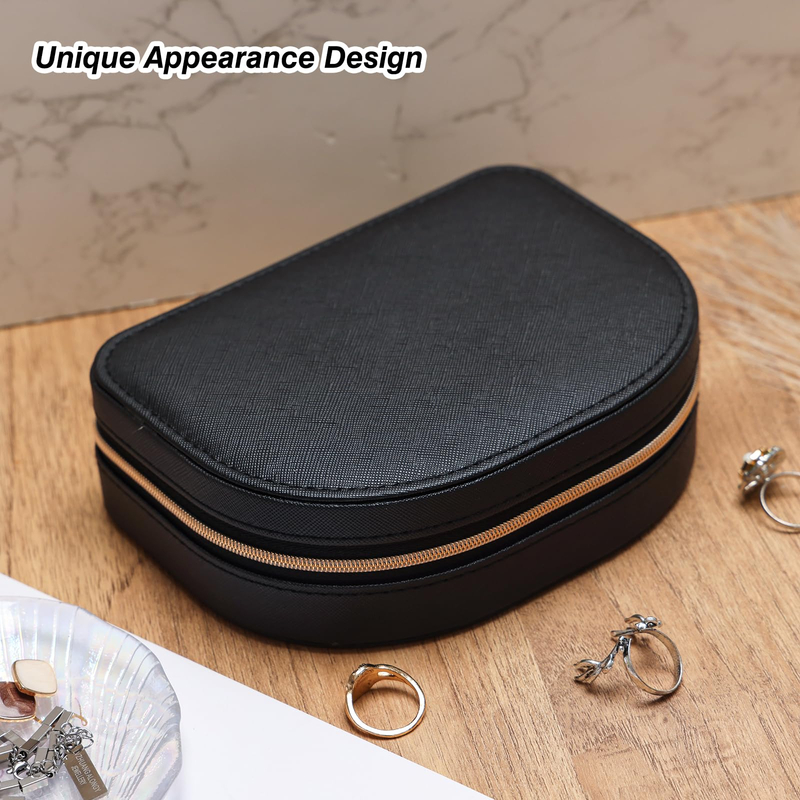 Travel Jewelry Case Small Portable Seashell-shaped Jewelry Box PU Leather Mini Jewelry Organizer with Mirror