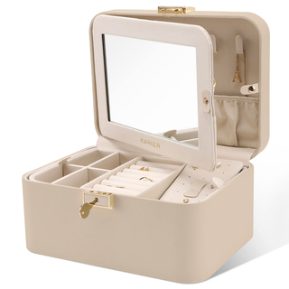 Ever Bright New 2-Layer Pu Leather Travel Jewelry Box Velvet Large Capacity Double Lock Jewelry Storage Box With Mirror/Handle