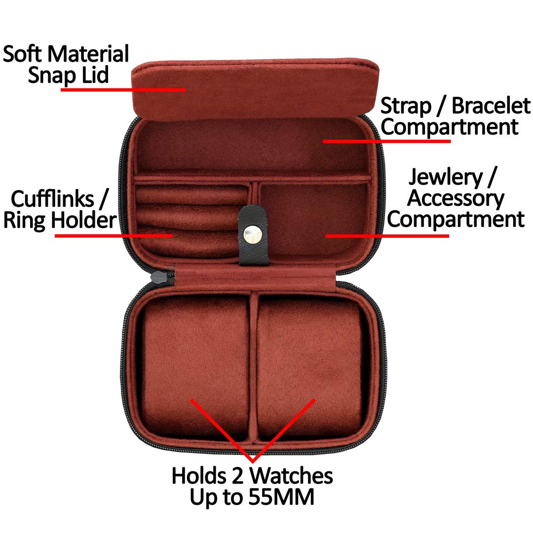2 Pillows Watch Travel Case Storage Organizer Zipper Portable Storage Case for Portable Protection 2 Watches