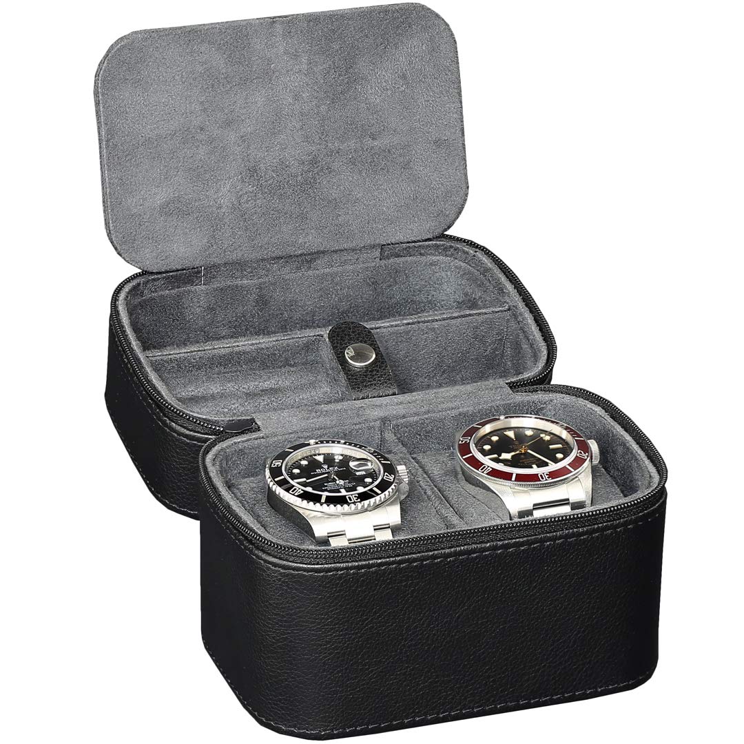 Custom Multi Functional Jewellery Jewelry Watch Leather Storage Organizer for 2 Watches Luxury Watch Travel Case
