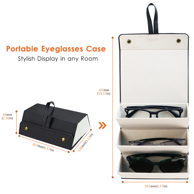 Portable Glasses Organizer 3 Multi-slot Eyeglasses Storage Display Case Travel Folding Sunglasses Grey Case