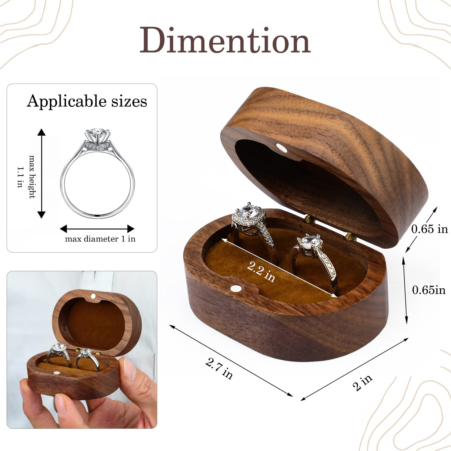 Custom Logo Printed Wooden Necklace Ring Earring Jewellery Storage Packaging Case Wedding Ring Jewelry Box