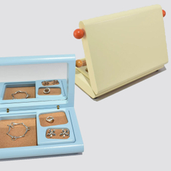 Custom Square Yellow Travel Jewelry Ring Gift Box Packaging Luxury Wooden Sliding Trays Jewelry Sets Box Organizer with Mirror