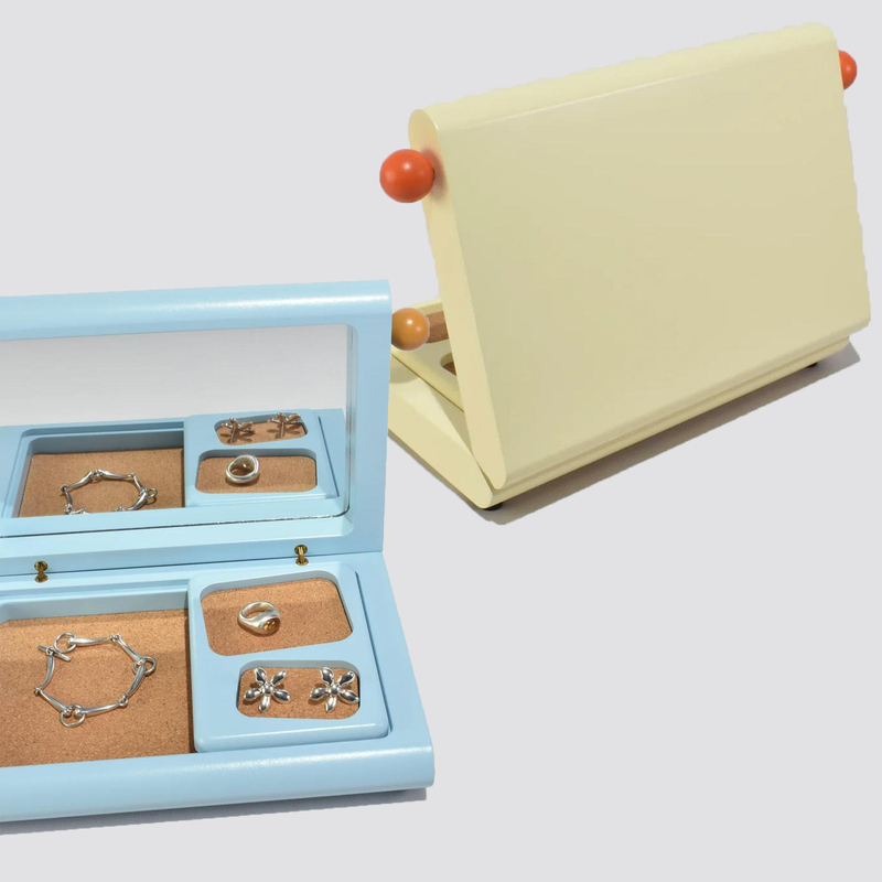 Custom Square Yellow Travel Jewelry Ring Gift Box Packaging Luxury Wooden Sliding Trays Jewelry Sets Box Organizer with Mirror