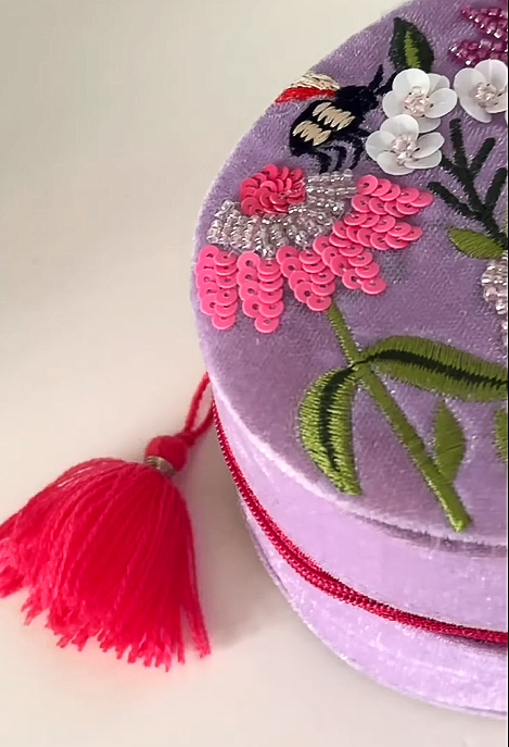 Purple Velvet Embroidery Jewelry Storage Gift Box