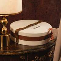 Leather Chocolate Round Box with Handle