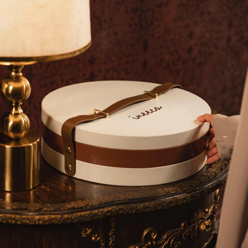 Leather Chocolate Round Box with Handle