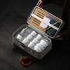 Portable Tea Set Bag Grey Leather Case Teacup Box China Manufacturer