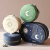 Gold Embroidered Moon Jewelry Box Organizer Zip Closes Earring Packaging Box Velvet Fabric Necklace Pendant Ring Box Storage 